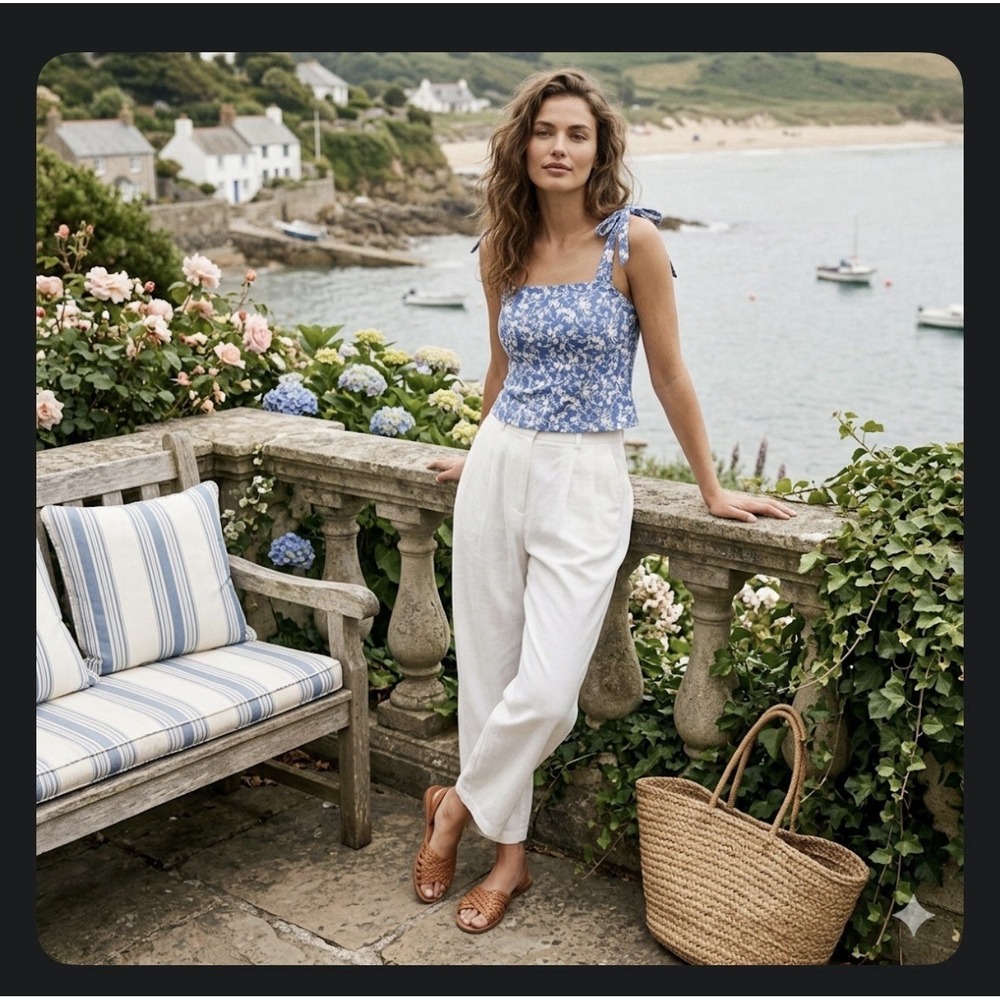 Old Navy Top M Floral Smocked Fitted Tie Shoulder Romantic‎ Garden Party